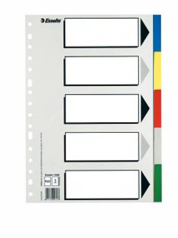 Foto de Separadores con 5 pestañas de plástico opaco en formato Folio. Esselte Multitaladro (503408)