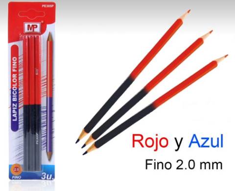 Foto de Lápiz bicolor Azul/Rojo de MP. Blister de 3 unidades de punta fina (121004)
