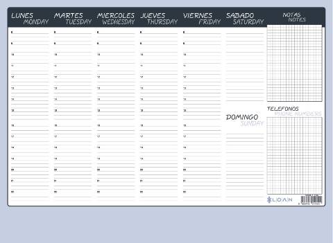 Foto de Planing De Sobremesa Semanal. Tamaño: 440x330 milímetros. Calendario Perpetuo. (801718)