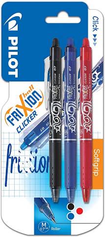 Foto de Bolígrafo Borrable Frixion Clicker. Blister 3 Azul + Negro + Rojo (121368)