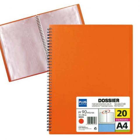Foto de Carpeta de Fundas, Formato Din A4 con 20 Hojas, Polipropileno de 90 micras, Espiral Naranja (180613)