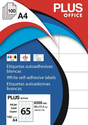 Foto de Etiquetas Autoadhesivas Formato Din A4 38,0 x 21,2mm. Plus Caja de 100 hojas (001534)