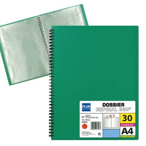 Foto de Carpeta de Fundas, Formato Din A4 con 30 Hojas, Polipropileno de 90 micras, Espiral Verde (180619)