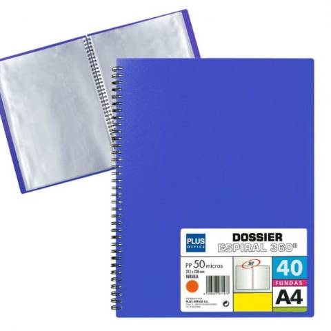 Foto de Carpeta de Fundas, Formato Din A4 con 40 Hojas, Polipropileno de 90 micras, Espiral Azul (180622)
