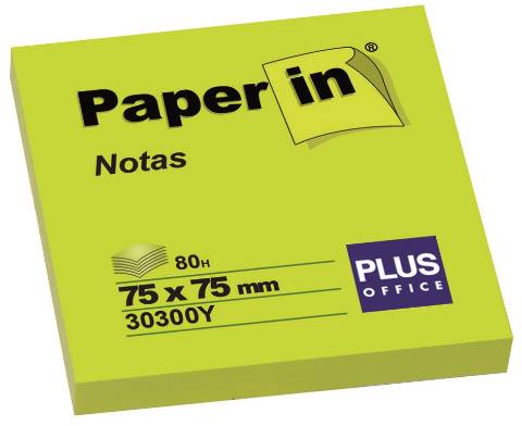 Foto de Bloc de Notas Adhesivas. Paper in 75x75. 80 Hojas Neón Amarillo (001208)