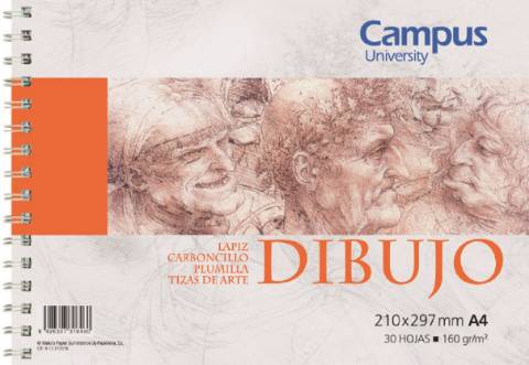 Foto de Cuaderno, Bloc de Dibujo, Formato Din A4 con espiral, 30 hojas en liso. Campus University (600302)