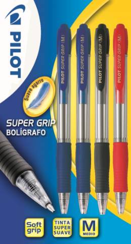 Foto de Bolígrafo Pilot Supergrip. Blister 4 unidades Azul + Azul +Negro + Rojo (122093)
