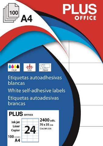 Foto de Etiquetas Autoadhesivas Formato Din A4 70,0 x 35,0mm. Plus Office Caja de 100 hojas (001536)