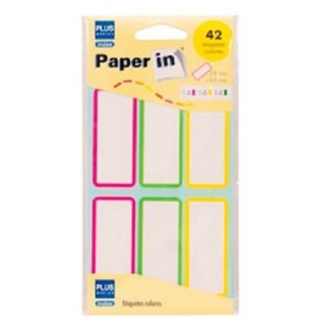 Foto de Etiquetas autoadhesivas para libros de Plus Office Paper-In 65x28. Bolsa de 42 unidades en colores surtidos (630558)