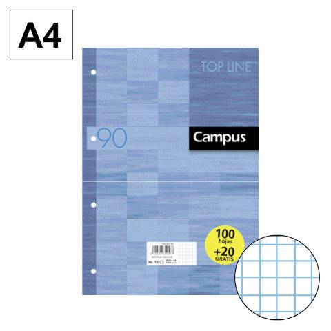 Foto de Recambio de papel DIN A4 de 90 gramos. De 4 anillas. 100+20 hojas. Rayado Cuadro 4x4. Campus. (002447)