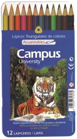 Foto de Lápices de colores Campus Acuarelables. Estuche de metal con 12 Colores (630367)