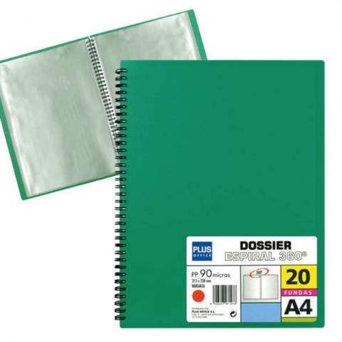Foto de Carpeta de Fundas, Formato Din A4 con 20 Hojas, Polipropileno de 90 micras, Espiral Verde (180615)