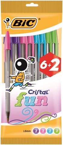 Foto de Bolígrafo Bic Cristal Fashion Fun. Blister de 6+2 (120005)