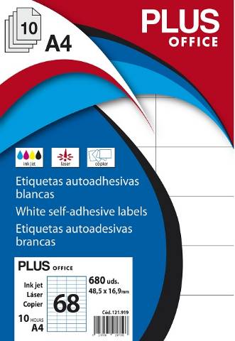 Foto de Etiquetas Autoadhesivas Formato Din A4 48,5 x 16,9mm. Plus Office 10 hojas (121919)