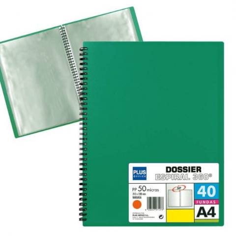Foto de Carpeta de Fundas, Formato Din A4 con 40 Hojas, Polipropileno de 90 micras, Espiral verde (180621)
