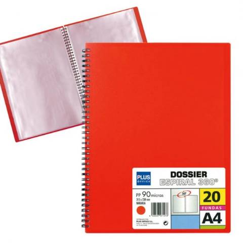 Foto de Carpeta de Fundas, Formato Din A4 con 20 Hojas, Polipropileno de 90 micras, Espiral Roja (180614)