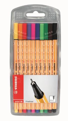Foto de Rotulador Stabilo Point 88 Fineliner punta de fibra de 0.4mm. Blíster de 10 colores surtidos (119885)