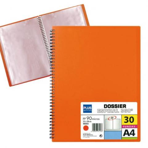 Foto de Carpeta de Fundas, Formato Din A4 con 30 Hojas, Polipropileno de 90 micras, Espiral Naranja (180617)