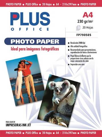 Foto de Papel para impresión fotográfica de 230 gramos. Tamaño DIN A4. Paquete de 20 hojas. (001570)