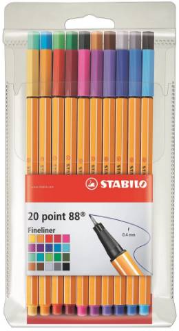 Foto de Rotulador Stabilo Point 88 Fineliner punta de fibra de 0.4mm. 20 colores surtidos (119906)