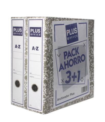 Foto de Pack 3+1 Archivador Palanca Carton, Formato Din A4, Color Gris Jaspeado. Marca Plus (125634)