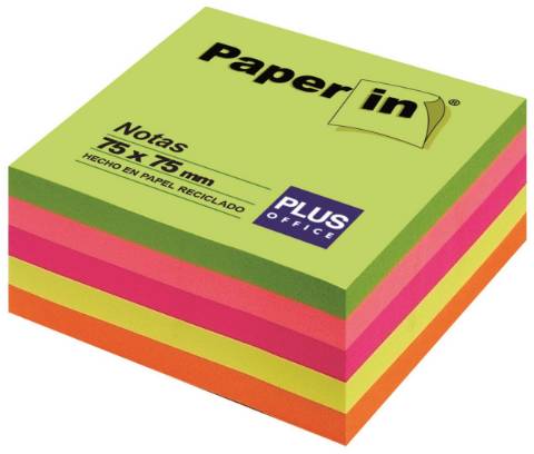 Foto de Bloc de Notas Cubo Adhesivas. Paper in 75x75. 300 Hojas 5 colores Neón (001629)