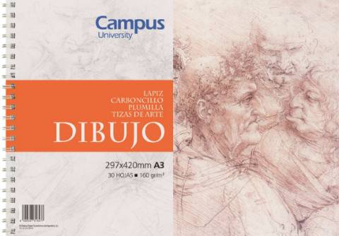 Foto de Cuaderno, Bloc de Dibujo, Formato Din A3 con Espiral y 30 hojas en liso. Campus University (600303)