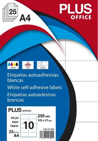 Foto de Etiquetas Autoadhesivas Formato Din A4 105,0 x 57,0mm. Plus Office 25 hojas (121924)