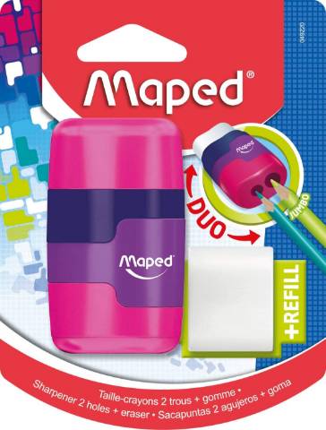 Foto de Blíster de Un Afilaborra, Sacapuntas y Goma de Borrar En Un Mismo Bote. Colore Vivos Surtidos. Maped. (124796)