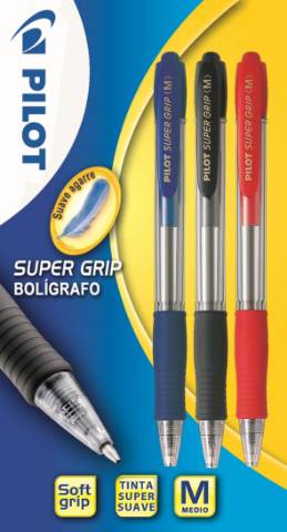 Foto de Bolígrafo Pilot Supergrip. Blister 3 unidades Azul + Negro + Rojo (122094)