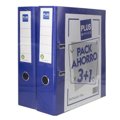 Foto de Pack 3+1 Archivador Palanca Forrado, Formato Folio, Color Azul. Marca Plus (124477)