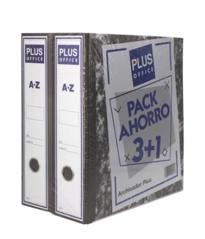 Foto de Pack 3+1 Archivador Palanca Carton, Formato Folio, Color Negro Jaspeado. Marca Plus (124471)