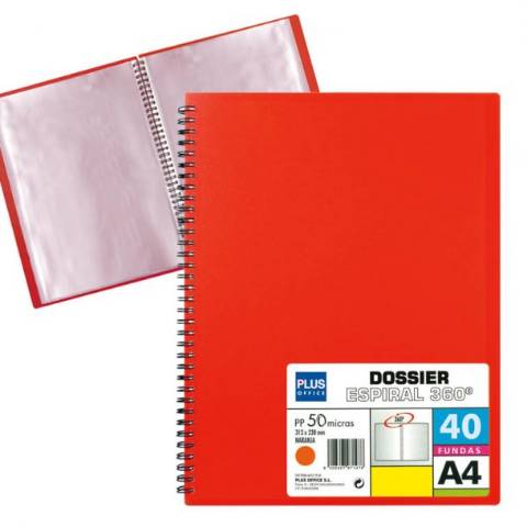 Foto de Carpeta de Fundas, Formato Din A4 con 40 Hojas, Polipropileno de 90 micras, Espiral Roja (180628)