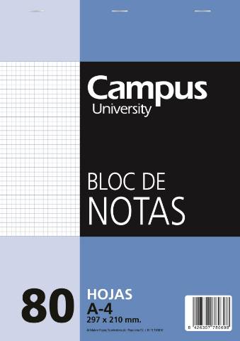Foto de Cuaderno Bloc de Notas Microperforado, Formato Din A4, 80 Hojas en Cuadros 4x4 (001116)