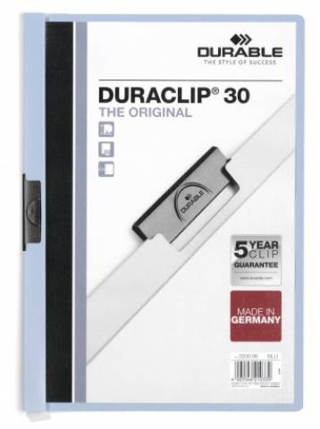 Foto de Dosier con Pinza lateral en formato Din A4 y capacidad de 30 hojas. Duraclip en color Azul claro (180250)