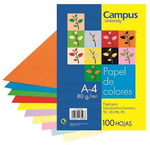 Foto de Papel de 80 gramos en Tamaño DIN A4.Paquete de 100 hojas en 10 Colores Surtidos. (001001)