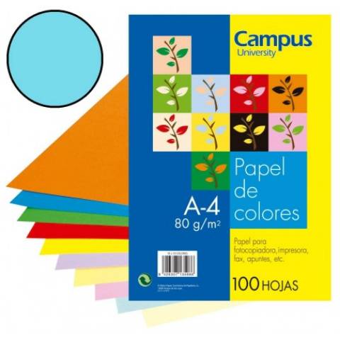Foto de Papel de color Campus en formato Din A4 de 80 gramos. Paquete de 100 unidades en color Azul Pastel (001002)