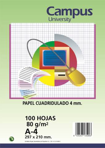 Foto de Papel Escritura Cuadros. Tamaño DIN A4. Paquete de 100 Hojas de 80 Gramos. (001604)
