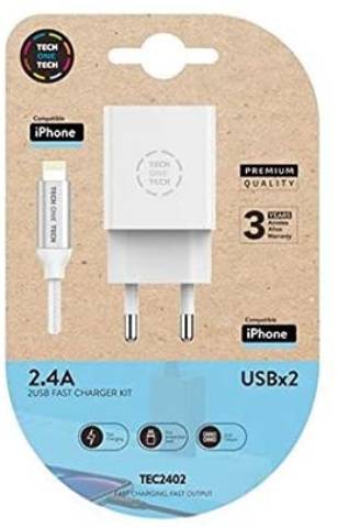 Foto de Cargador Doble + Cable Datos Para Iphone (Apple) Tipo 2.4 A. Color Blanco. (127527)