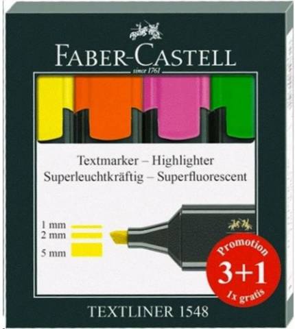 Foto de Rotulador Marcadores Fluorescentes Faber Castell Textliner. Blíster 3+1 regalo (122214)