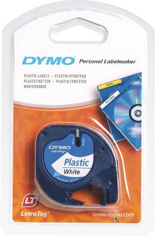 Foto de Cinta Dymo Letratag en plástico de 12mm x 4 metros. 91201 Negro/Blanco (220288)