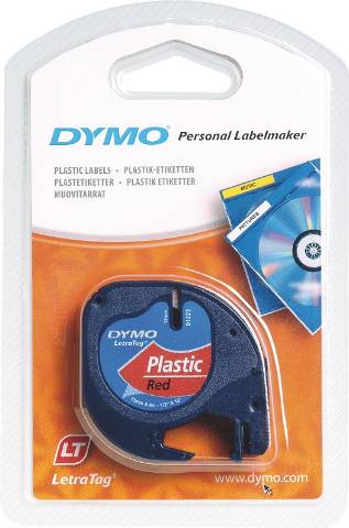 Foto de Cinta Dymo Letratag en plástico de 12mm x 4 metros. 91203 Negro/Rojo (220290)