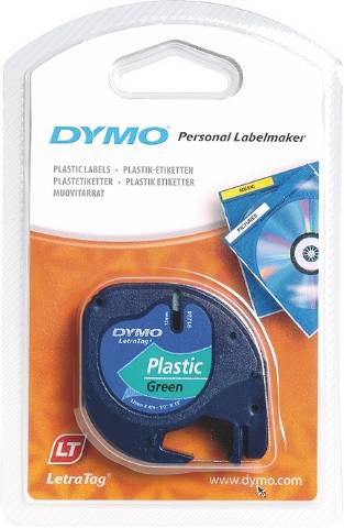 Foto de Cinta Dymo Letratag en plástico de 12mm x 4 metros. 91204 Negro/Verde (220291)