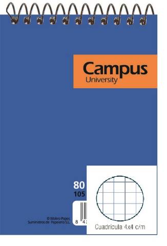 Foto de Bloc Cuaderno de espiral 16º con tapa de Cartón 60gr Cuadricula de 4x4 mm 80 Hojas Apaisado (001139)