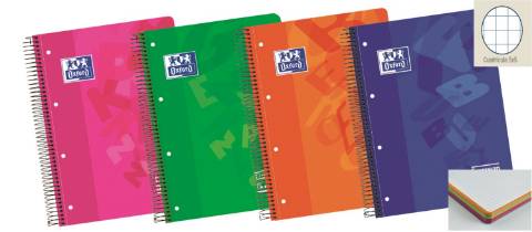 Foto de Bloc Cuaderno de espiral  Microperforado Tapa de plástico, Formato Din A5+ con 120 hojas 90 gr. Oxford Cuadros (120000)