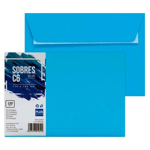 Foto de Sobres de color Plus office 114x162 C6. Paquete de 20 unidades en color azul claro (002560)