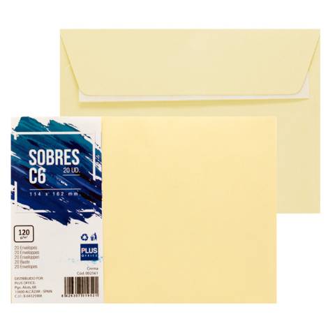 Foto de Sobres de color Plus office 114x162 C6. Paquete de 20 unidades en color crema (002561)