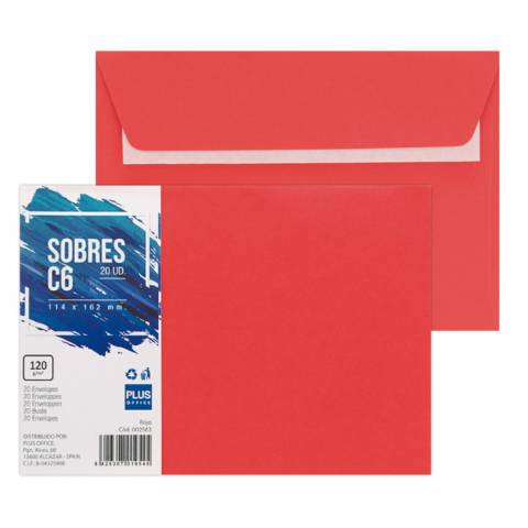 Foto de Sobres de color Plus office 114x162 C6. Paquete de 20 unidades en color rojo (002563)