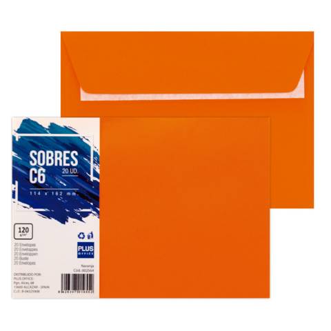 Foto de Sobres de color Plus office 114x162 C6. Paquete de 20 unidades en color naranja (002564)