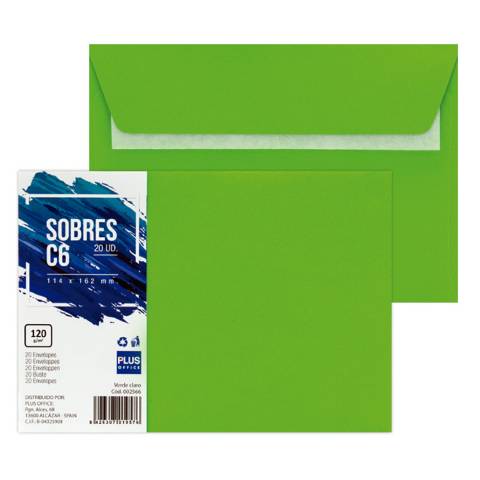 Foto de Sobres de color Plus office 114x162 C6. Paquete de 20 unidades en color verde claro (002566)